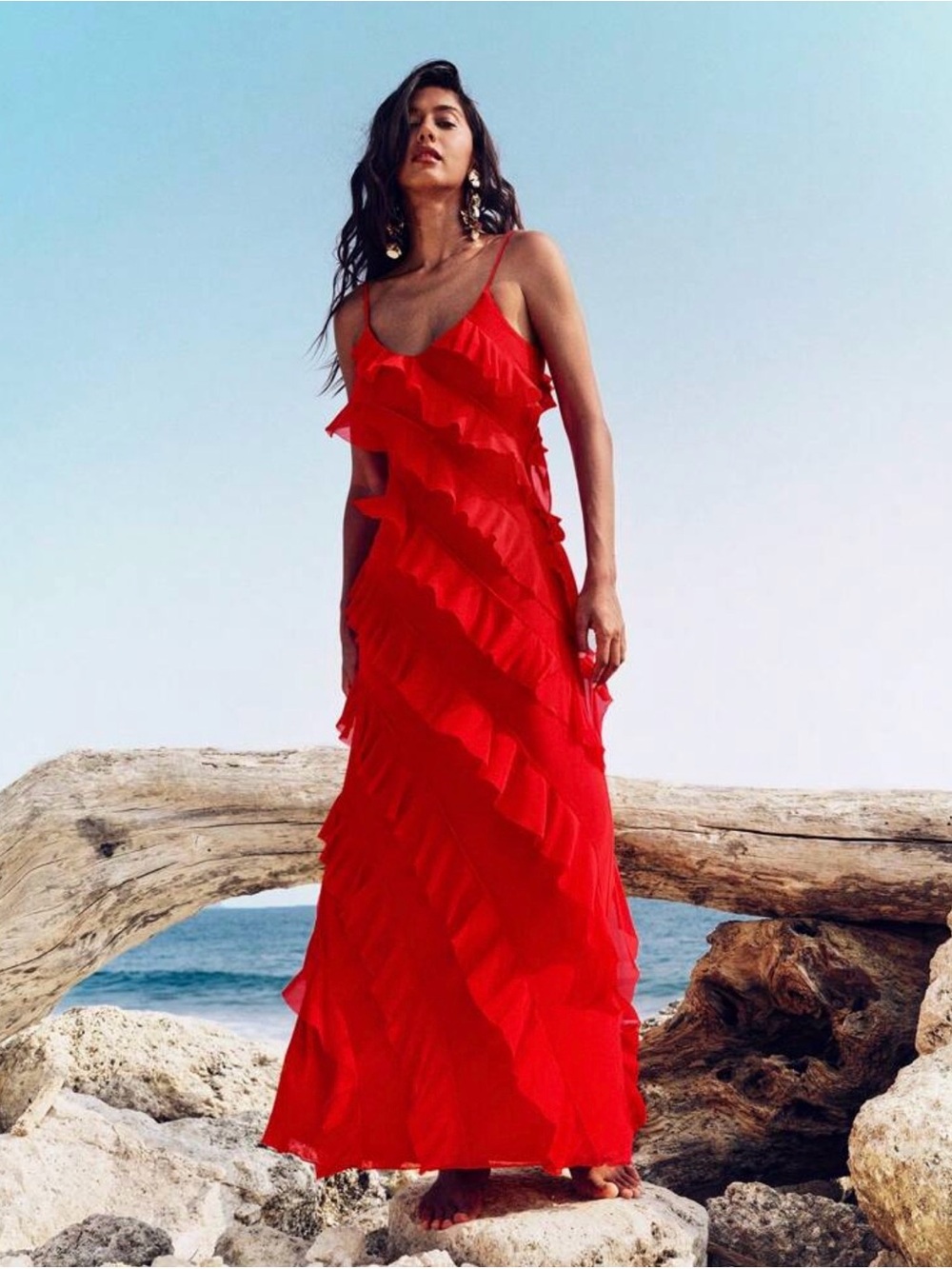 Oh Polly Red Ruffle Maxi Dress